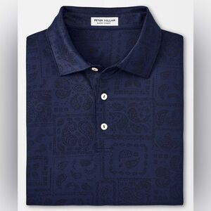 Peter Millar Men’s Delos Paisley Performance Jersey Polo Shirt Golf Navy XXL NWT